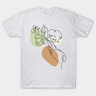 Flower Bouquet Shape Minimalist Line Art Drawing T-Shirt